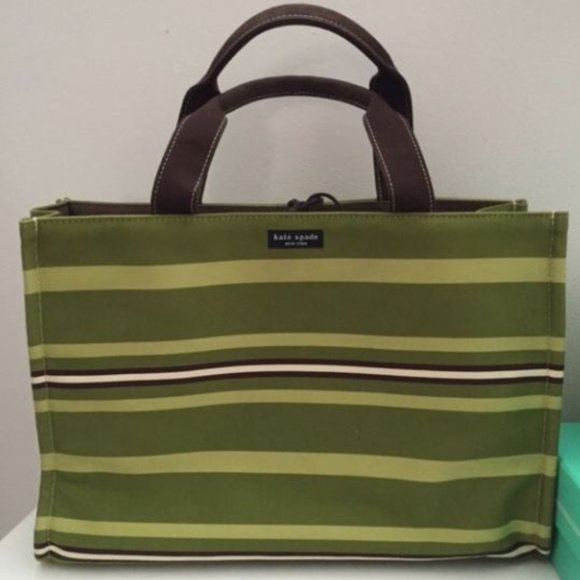 Auth Kate spade Large Travel Green Stripe Tote Bag - Picture 1 of 1